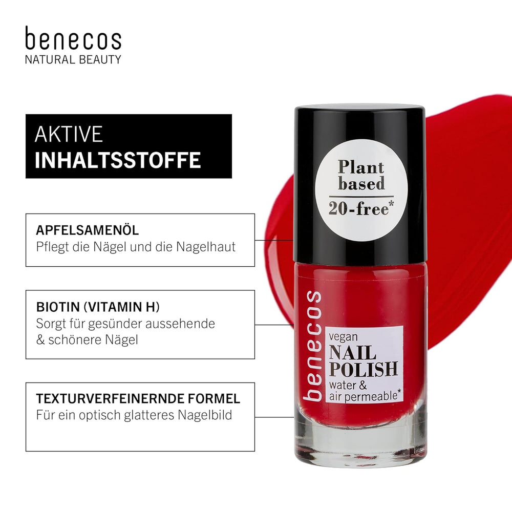 Benecos 20-Free esmalte de uñas vegano, rojo vintage - esmalte de uñas a base de hierbas - de secado rápido y de larga duración - permeable al agua - enriquecido con biotina - 5ml