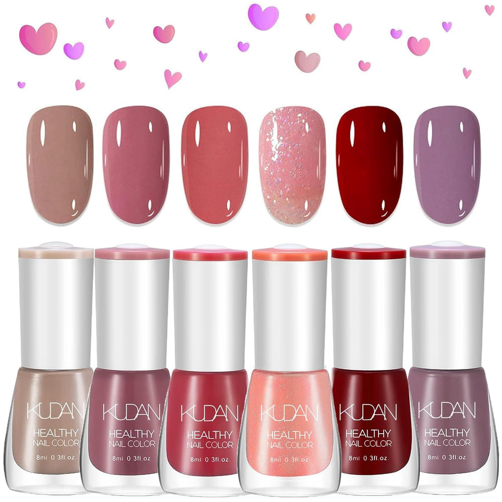 Juego de esmaltes de uñas de 6 piezas - Esmalte de uñas rojo brillante de larga duración y secado rápido - Esmalte de uñas a base de agua no tóxico para salones de bricolaje Regalo de manicura (Color A)
