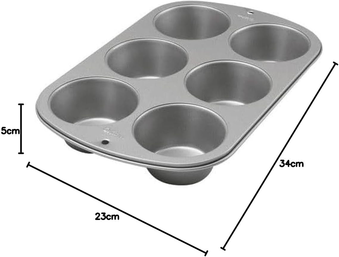 Wilton 445291 445291 Molde para muffins Jumbo, revestimiento antiadherente, 6 agujeros, 4,5 X 22,2 X 34,2 cm, acero Moldes y bandejas para hornear Naty Shop