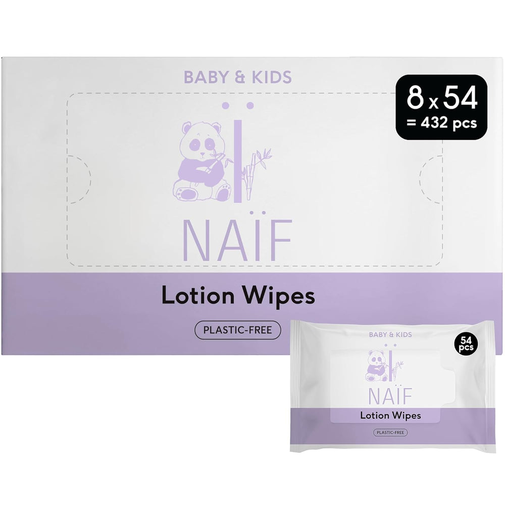 Naïf - Toallitas húmedas con loción sin plástico - 1296 piezas (24 paquetes de 54 toallitas) - para bebés y niños - Culito, cuerpo y cara del bebé - con Aloe Vera y Bambú - 0% Fragancia y Alcohol