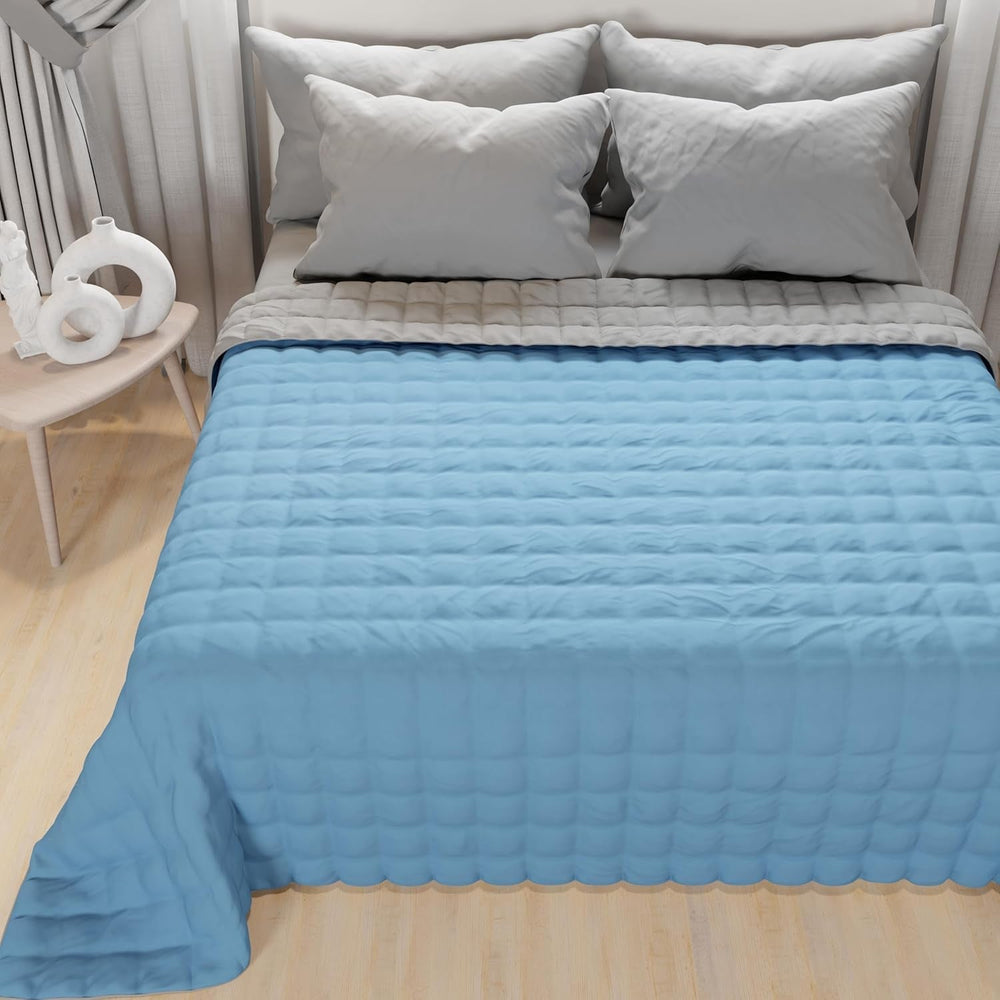 PETTI Artigiani Italiani - Cubrecama individual, colcha de doble cara, colcha de muelles, azul medianoche, blanco, 100% Made in Italy