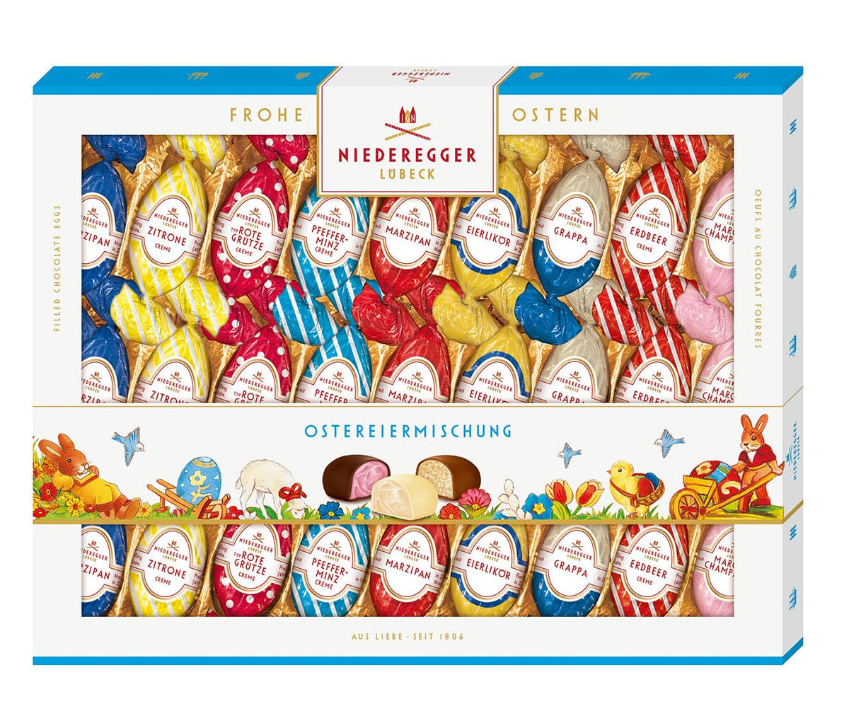 Niederegger | Mezcla de huevos de Pascua | 1x337g | Huevos de Pascua con varios rellenos de mazapán y praliné | Cubierto de chocolate negro, con leche y blanco | regalo de pascua