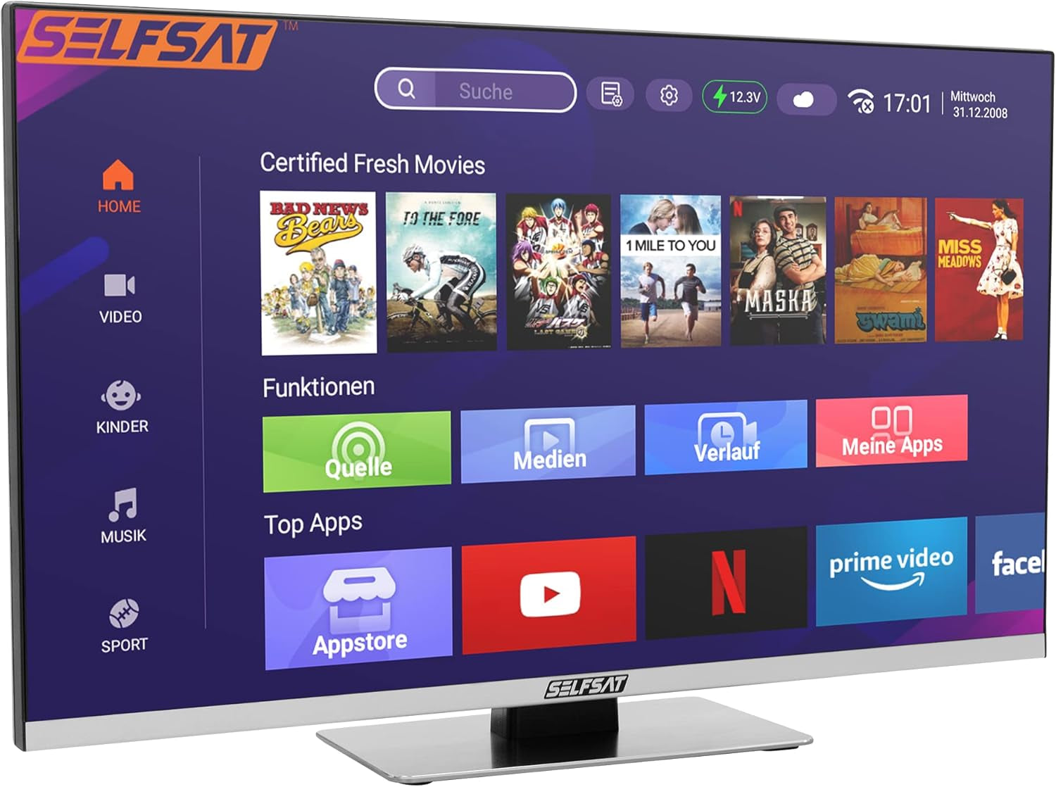 Televizor LED inteligent SELFSAT 1222 (55 cm/22") incl. tuner DVB-S2/C/T2 HD cu WLAN și Bluetooth