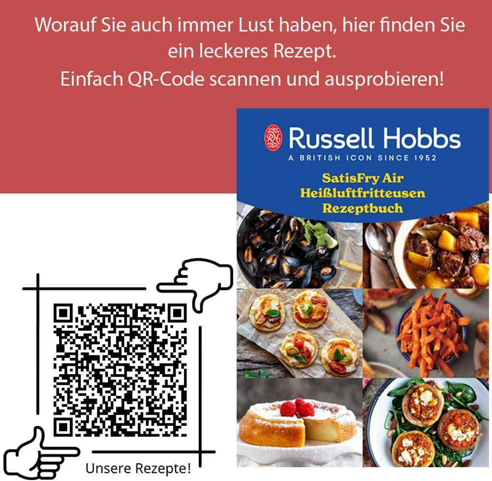 Russell Hobbs Heißluftfritteuse XXL 8L Rapid Airfryer [Kompaktes Gehäuse,7 Kochfunktionen,10 Programme] Satisfry (Spülmaschinenfest, Max 220°C, Fritteuse Ohne Öl, Grillen, Backen, Braten) 27170-56 Naty Shop