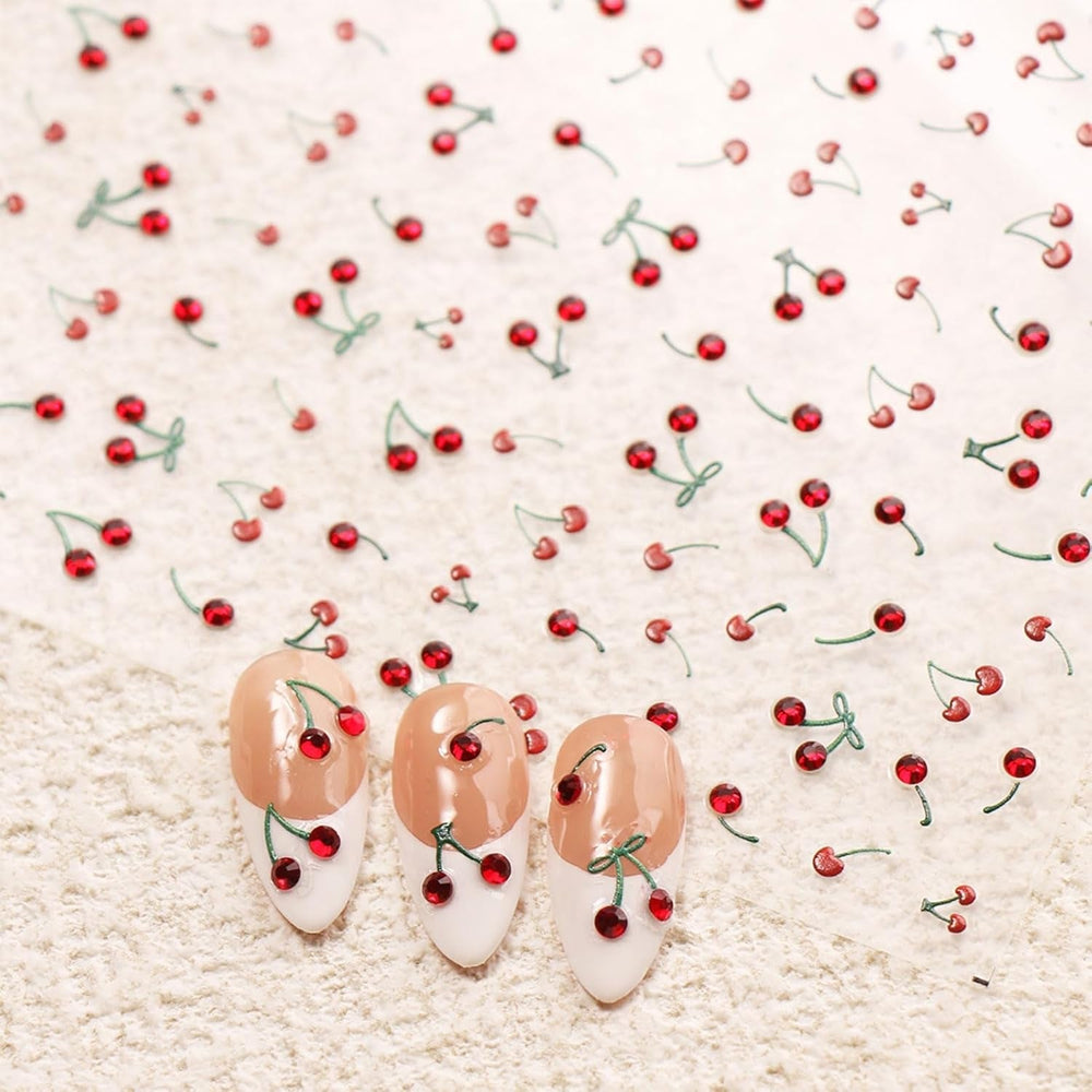 JMEOWIO 3D Nagelsticker Kirsche Nail Art Sticker Selbstklebend Nagelaufkleber 5D Stereoskopisch Dekoration Nageldesign Zubehör 1 Blatt