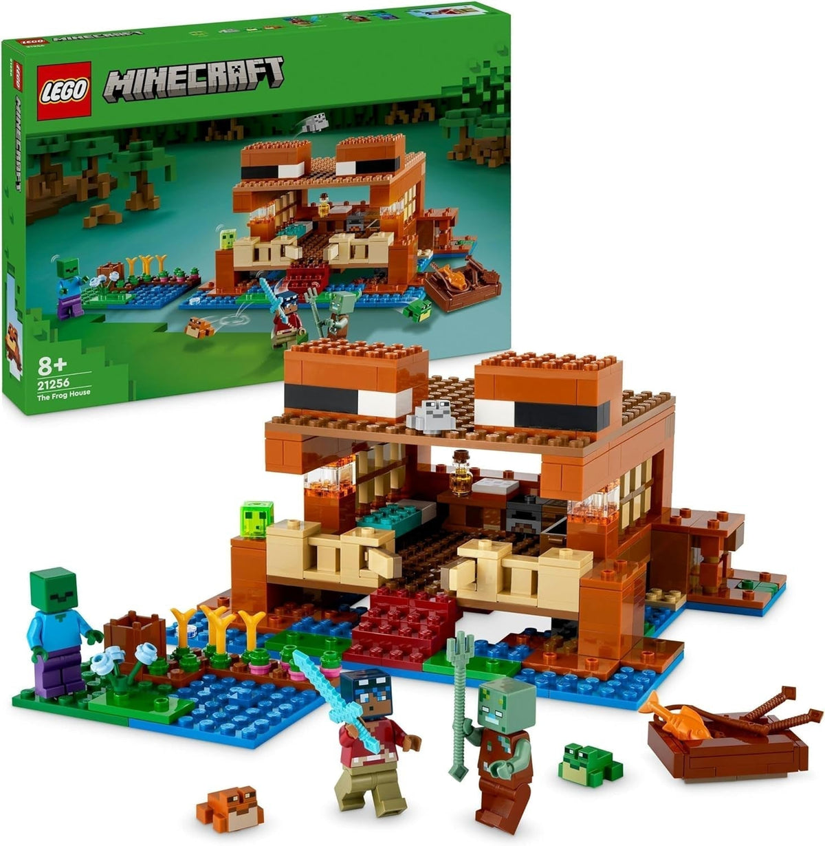 LEGO Minecraft La Casa de la Rana, casa de juguete con figuras que incluyen zombi, limo y hombre que se ahoga, además de accesorios como bote de juguete y banco de trabajo, regalo para niños y niñas a partir de 8 años 21256 Juegos de construcción Besuche den LEGO-Store Single
