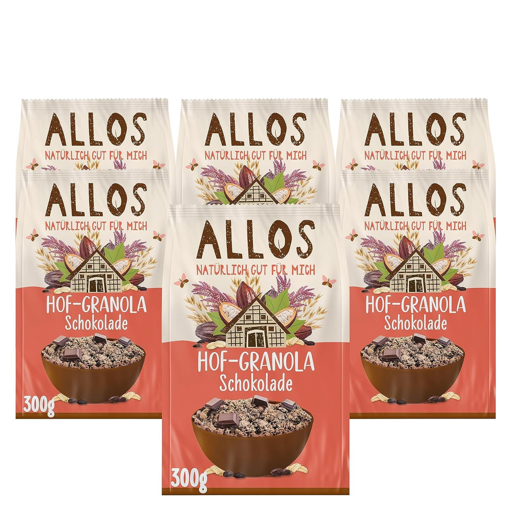 Granola Allos Hof con frutos rojos | Muesli orgánico | Muesli con frutos rojos | Muesli crujiente | Cereales para el desayuno | Paquete de 6 (6 x 300 g), 1 pieza (paquete de 6)