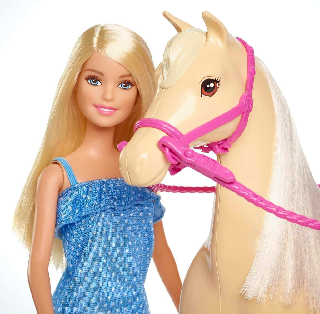 Păpușă Barbie și cal de jucărie, accesoriu de călărie Barbie, 1 păpușă Barbie și 1 cal incluse, potrivite ca un cadou pentru copii de la 3 ani în sus, FXH13 Papusi Naty Shop