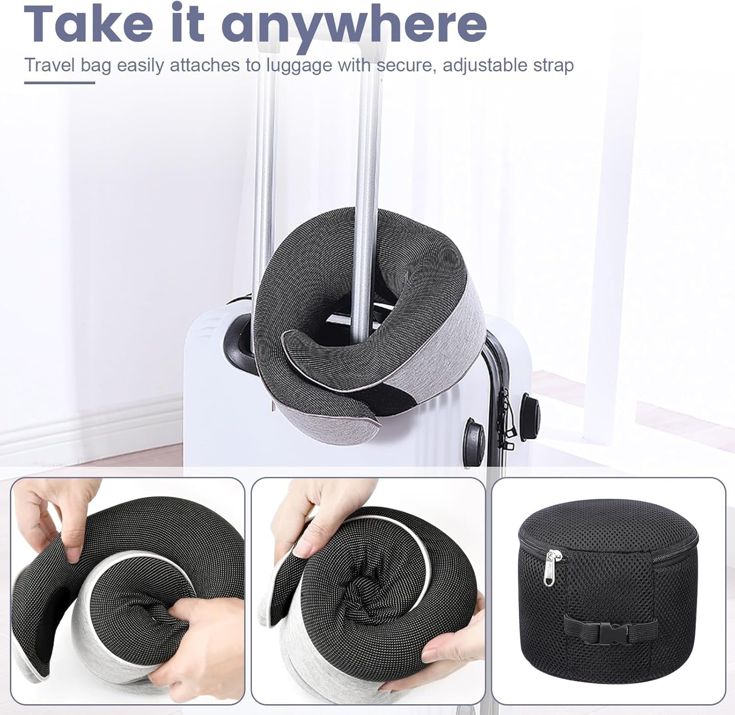 Pernă pentru gât, pernă de călătorie din spumă de memorie, pernă pentru gât din spumă de memorie, design ergonomic, cu mască pentru ochi, 2 dopuri de urechi și pungă de depozitare, perfectă pentru a dormi pe drum atunci când călătoriți Perne ortopedice cervicale Naty Shop