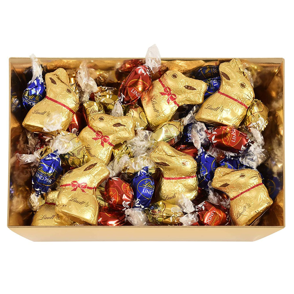 Nido de Pascua colorido de chocolate Lindt | 310 gramos | 8 x mini conejitos dorados, 26 x huevos de chocolate con leche Lindor, 15 x huevos de chocolate blanco Lindor, 10 x huevos de chocolate amargo Lindor | Chocolate de Pascua | Regalo de chocolate