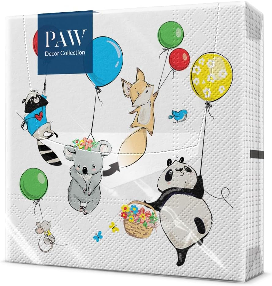 PAW - Șervețele 3 straturi (33 X 33 Cm) I 20 de bucăți I Perfect pentru petreceri, zile de naștere, sărbători I Decorațiuni de masă pentru petreceri pentru copii - Șervețele de hârtie colorate cu motiv - fotbal I minge de fotbal (pachet cu 2)