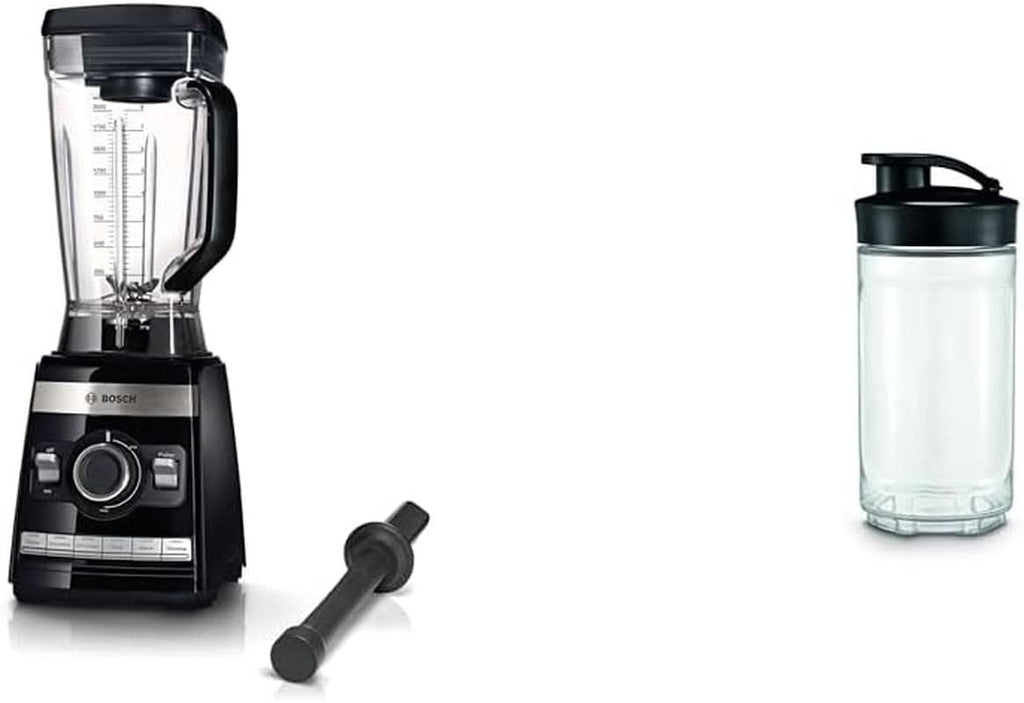 Bosch Standmixer Vitaboost MMBH6P6BDE, 6-Klingen-Edelstahlmesser, 2,5L Tritan-Mixbehälter, Stopfer, 6 Automatikprogramme, Rezeptbuch, Bpa-Frei, Einfache Reinigung, 45,000 U/Min, 1600 W, Schwarz Bucatarie Naty Shop Bundle Mit Becher 300Ml 6 Automatikprogramme Deutsches Rezeptbuch