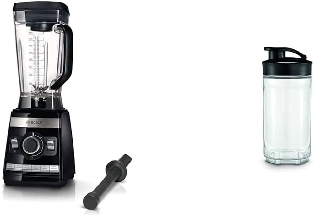 Bosch Batidora de pie Vitaboost MMBH6P6BDE, 6-Klingen-Edelstahlmesser, 2.5L Tritan-Mixbehälter, Stopfer, 6 Automatikprogramme, Rezeptbuch, Bpa-Frei, Einfache Reinigung, 45.000 U/Min, 1600 W, Schwarz Bucatarie Naty Shop Bundle Mit Becher 300Ml 6 Programa automático Deutsches Rezeptbuch