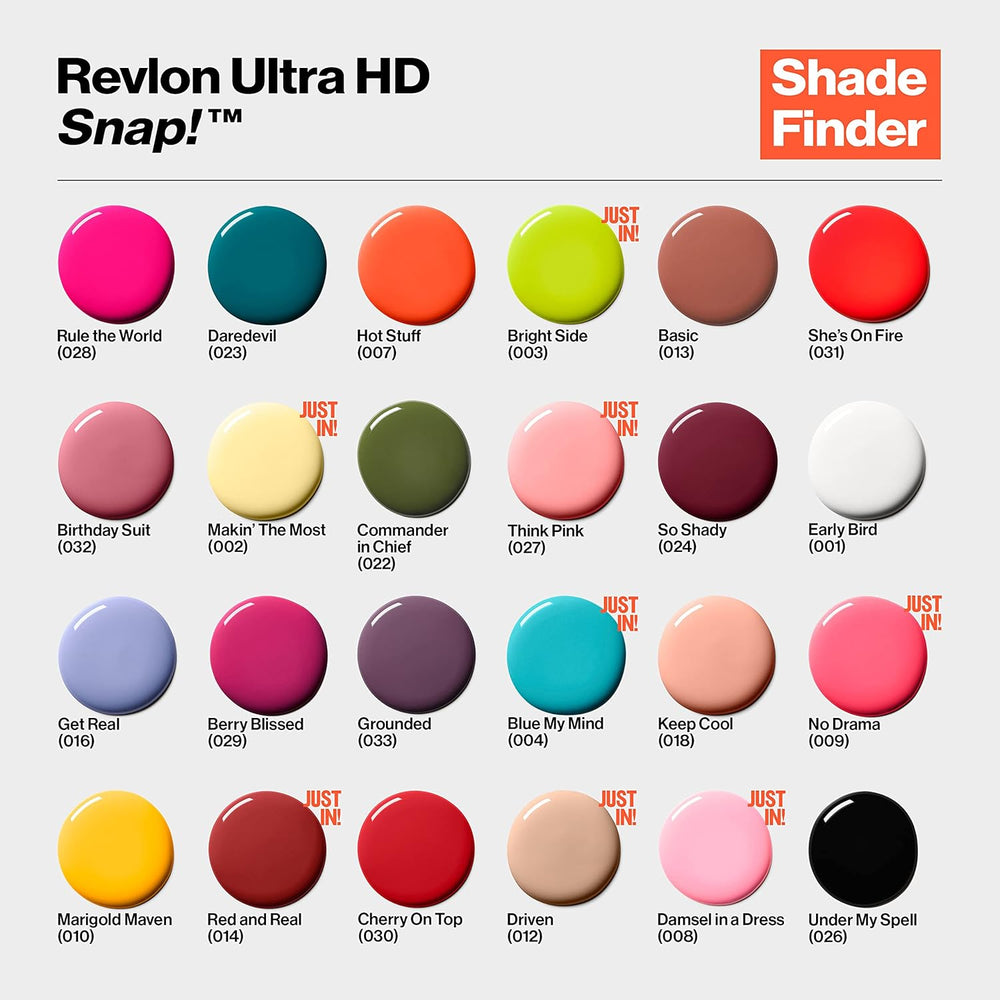 Revlon Ultra HD Snap Esmalte de uñas Fórmula vegana de larga duración Secado rápido Una capa Color de cobertura total (8 ml) Hot Stuff (007) Unisex