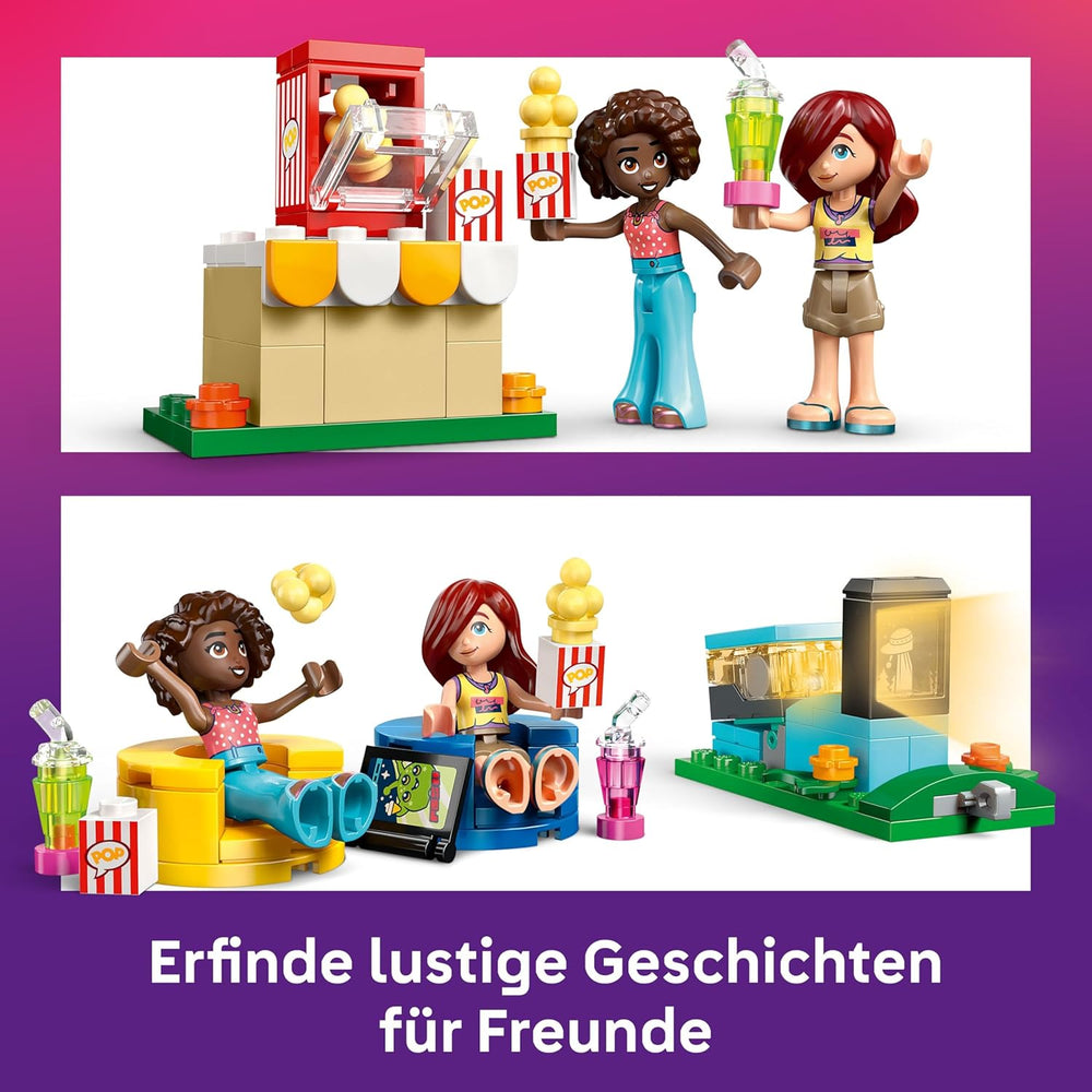 LEGO Friends Noche de Película de la Amistad, juguete para niñas mayores de 6 años - incl. 2 minimuñecos, una pantalla y un proyector de ladrillos luminosos - Set de construcción creativa - 42642