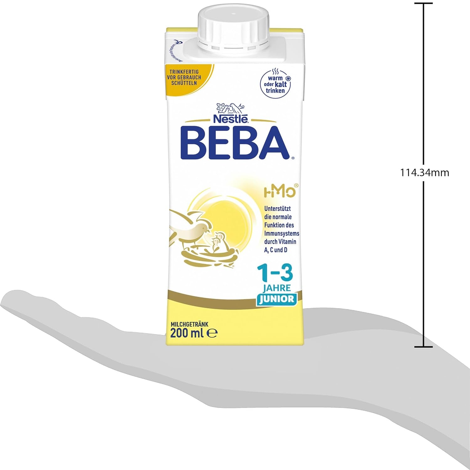 BEBA Bebida de leche lista para beber para niños de 1 a 3 años, con HMO, contenido de proteínas apropiado para la edad, sin aceite de palma, sin aceite de pescado, comida para niños pequeños, paquete de 6 (6 x 200 ml)
