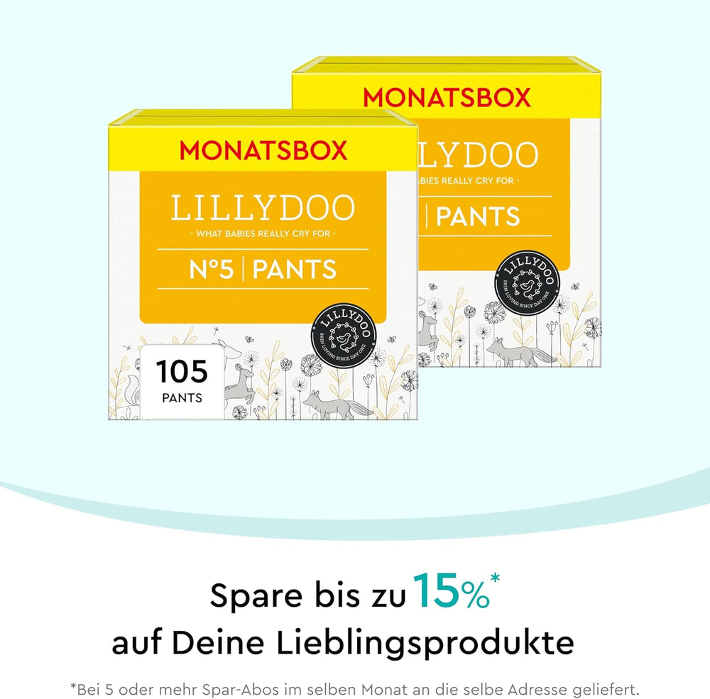 LILLYDOO Pantalones Skin Friendly Talla 5 (12-17kg) Caja Mensual (105 Piezas)