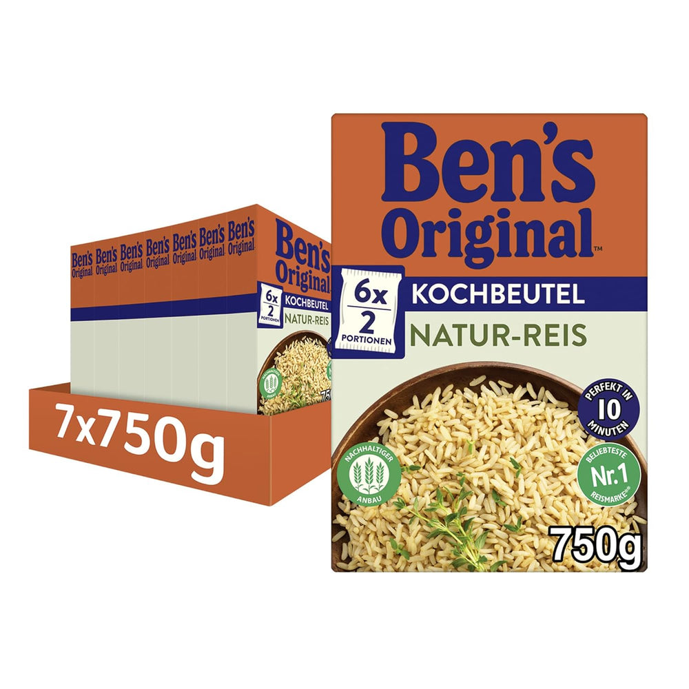 BEN'S ORIGINAL™ arroz natural en bolsa, 9 x 500 g
