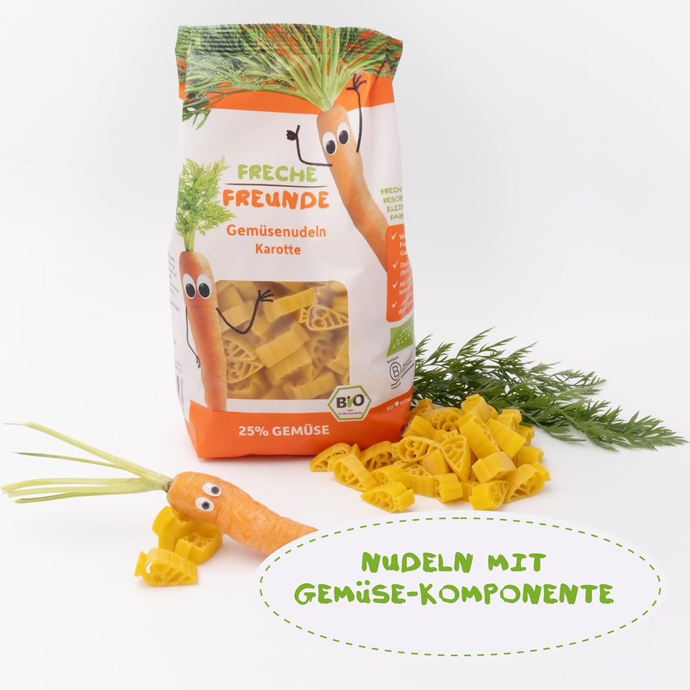 Freche Freunde Fideos Vegetales Orgánicos 'Zanahoria' 25% Contenido Vegetal Vegano Paquete de 6 (6 x 300g)