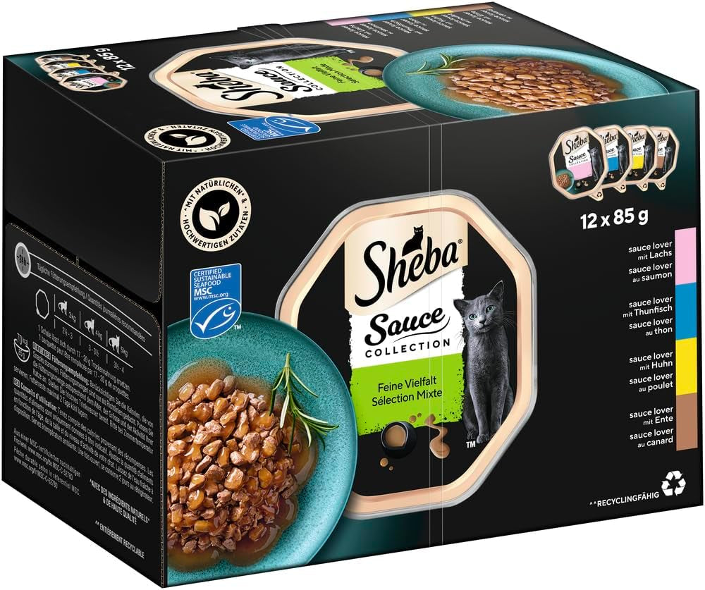 Colecție de sosuri Sheba Tray Multipack, varietate fină MSC, 4x12x85g