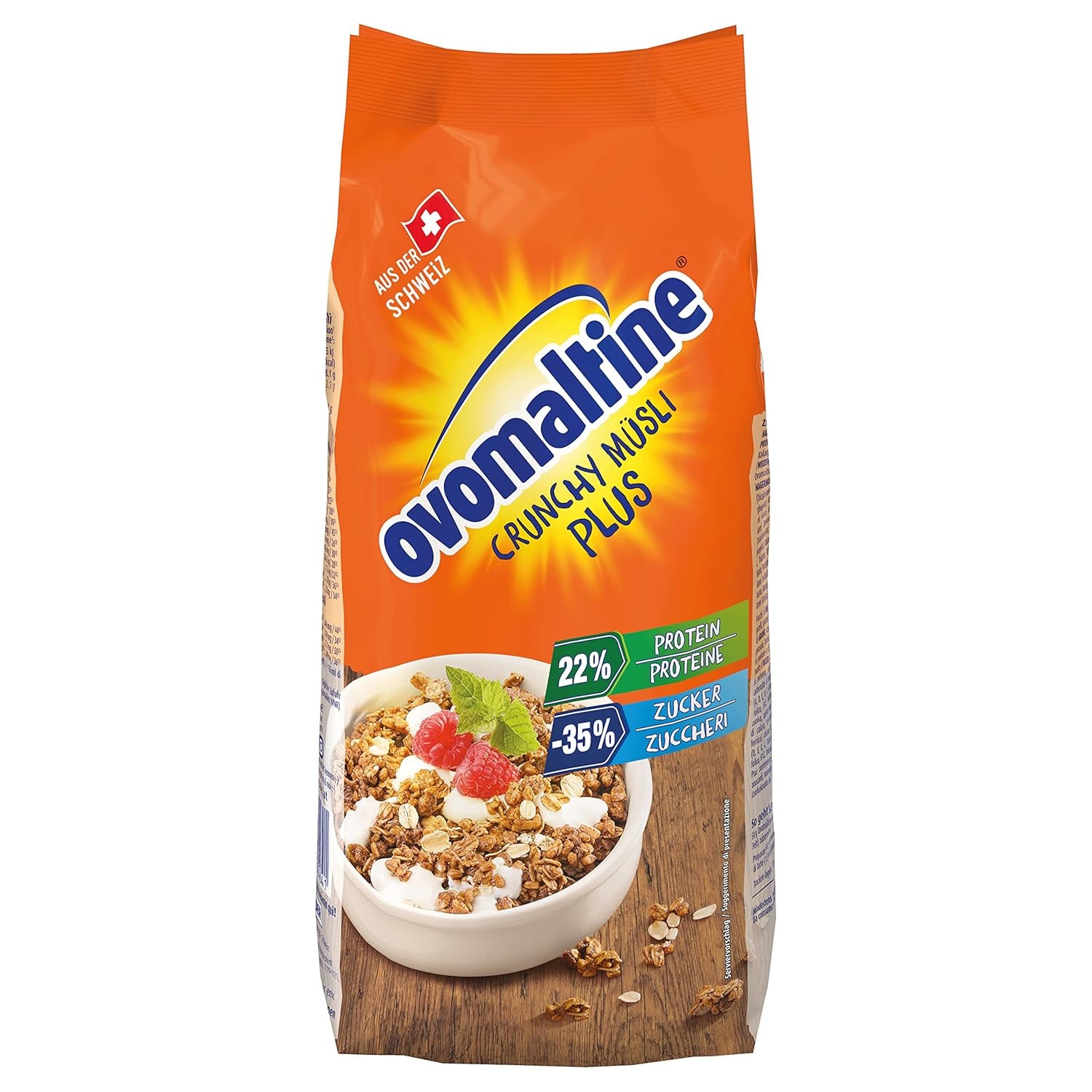 Ovomaltine Crunchy Protein Muesli Plus - Mezcla crujiente de cereales con avena, que contiene un 22% de proteínas, con un tercio menos de azúcar y un crujido incomparable (1 x 300g)