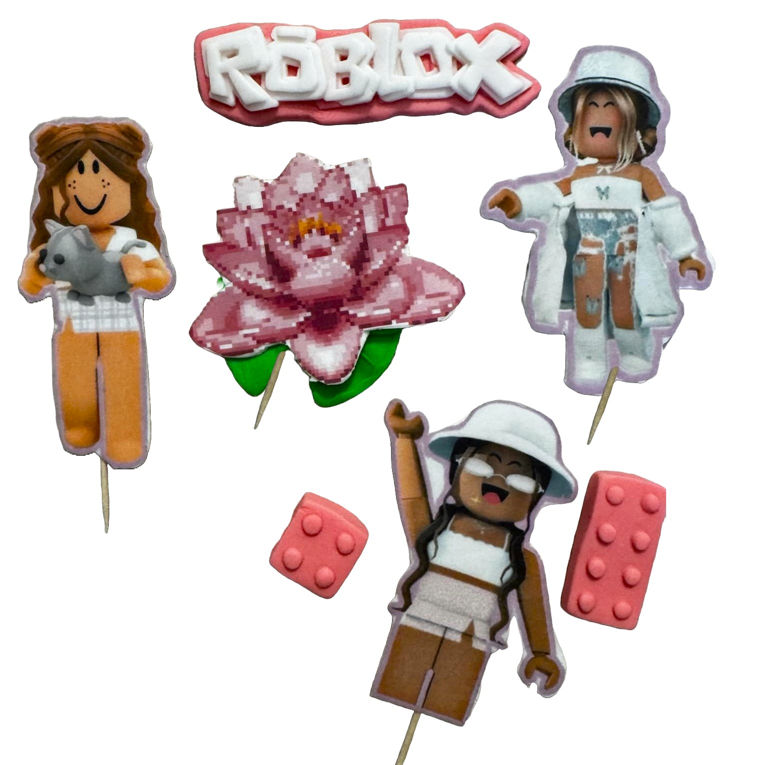 Set 7 decoratiuni comestibile din pasta de zahar, Roblox girls Decoratiuni din Pasta de Zahar Naty Shop