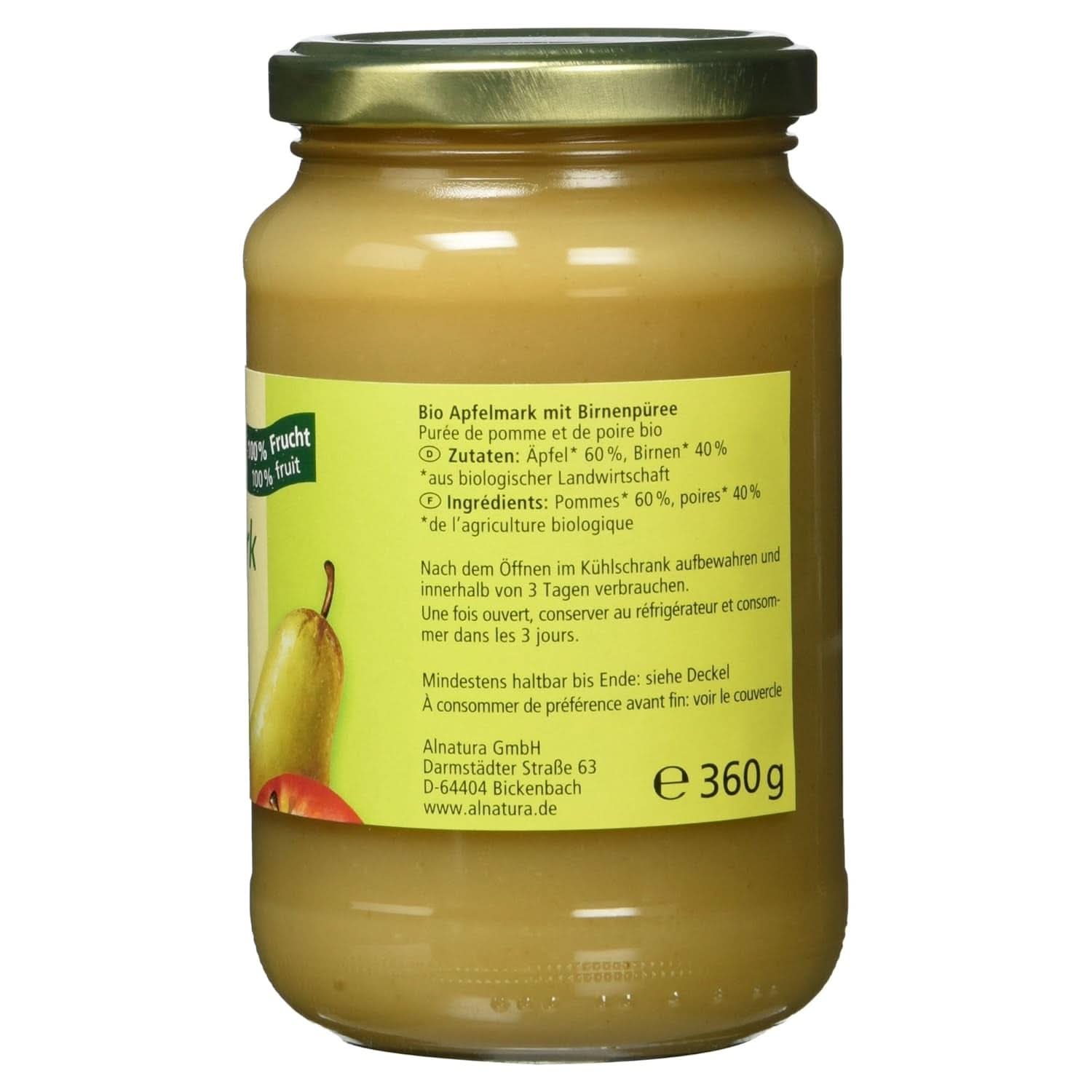 Puré de manzana orgánico con peras, 360 gramos Madre e Hijo Naty Shop
