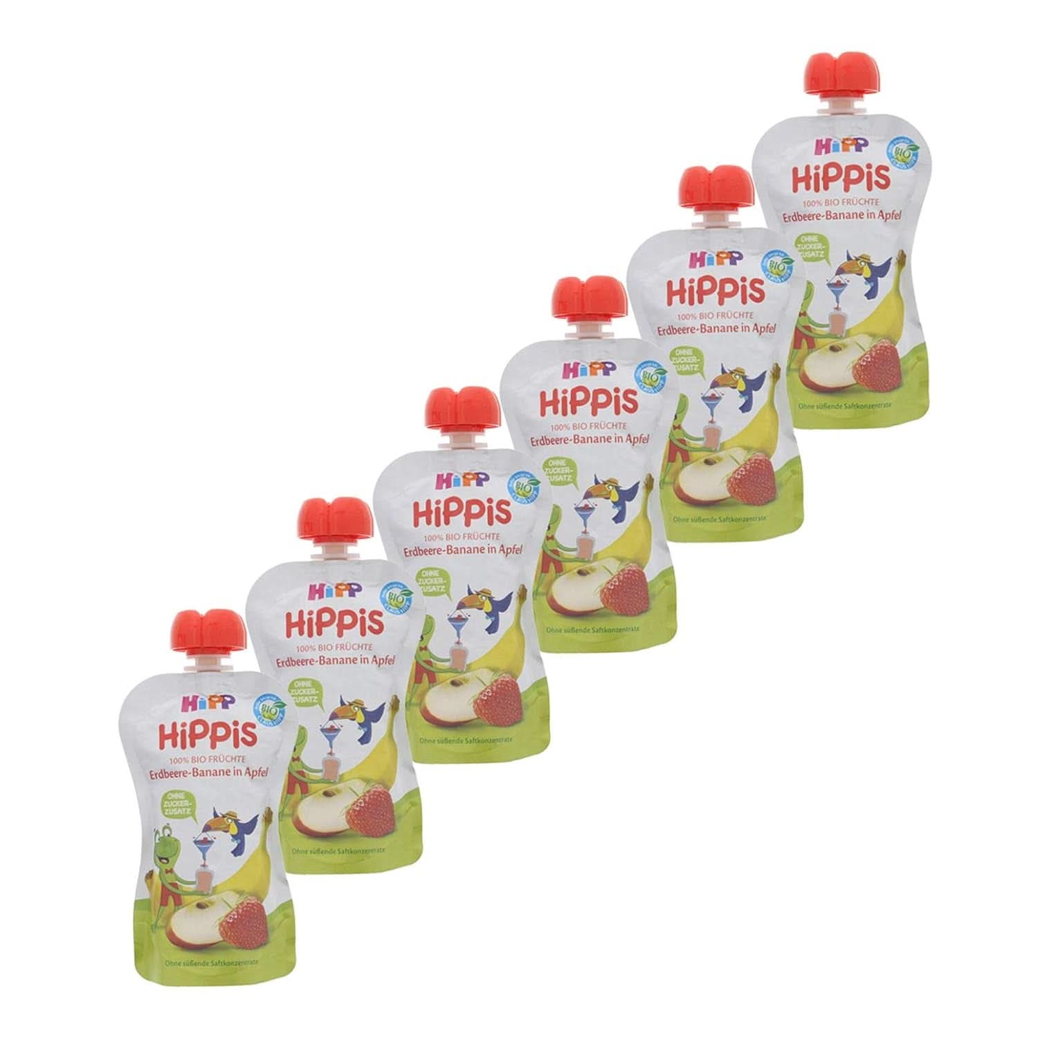 Bolsas exprimibles Hipp Super-Hippis, granada acerola en manzana-frambuesa, fruta 100% orgánica sin azúcares añadidos, 6 bolsas de 100 g Madre e Hijo Naty Shop 6 x 100 gramos Fresa Plátano Manzana