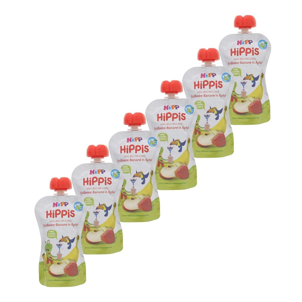 Bolsas exprimibles Hipp Super-Hippis, granada acerola en manzana-frambuesa, fruta 100% orgánica sin azúcares añadidos, 6 bolsas de 100 g Madre e Hijo Naty Shop 6 x 100 gramos Fresa Plátano Manzana