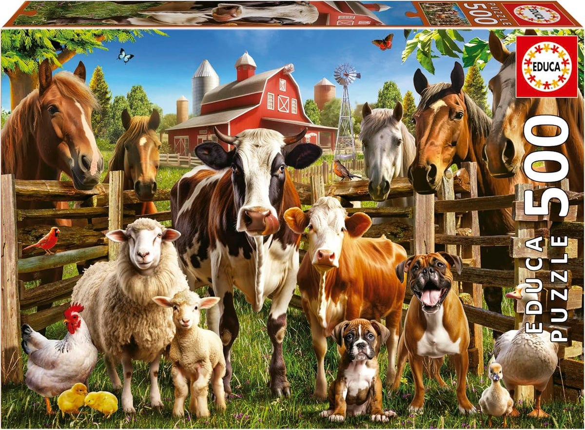 Educa - Puzzle de 500 piezas para adultos | Animales de granja traviesos. Dimensiones: 48 X 34 cm. Incluye pegamento para rompecabezas Fixpuzzle. Durante 11 años (19905) Puzzle Naty Shop Título predeterminado
