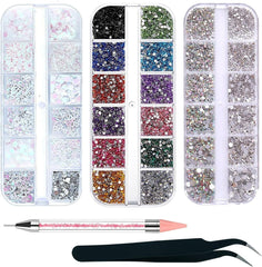 4200 Piese Strasuri Unghii Nail Art, 36 Culori Pietre Sclipici, Decorațiuni Unghii Pietre pentru Accesorii Nail Art și Strasuri Cristal Transparent cu Pensetă de Selecție Strasuri și Stilou Punctaj