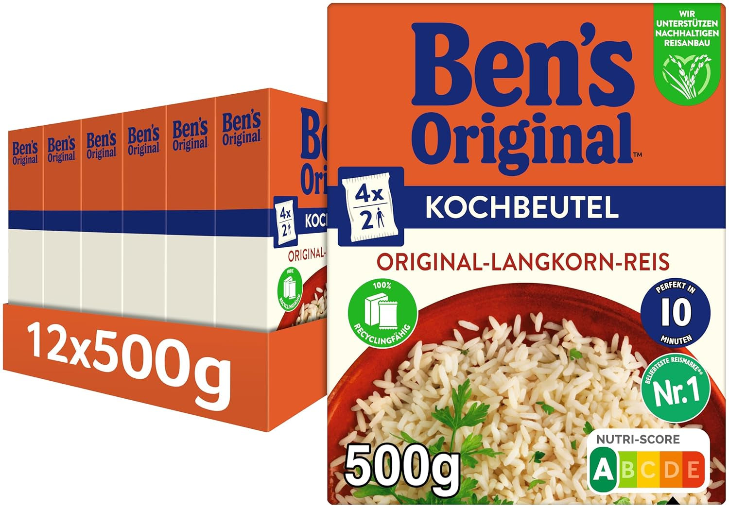BEN'S ORIGINAL™ arroz de grano largo, hervido en bolsa, 10 minutos, 6 x 1 kg