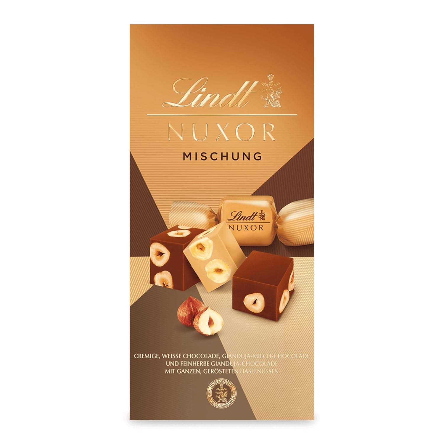 Chocolate Lindt | Mezcla para bolso NUXOR | 103g | Cubitos de Chocolate Cremoso Gianduja en Tres Surtidos con Avellanas Enteras Tostadas | regalo de chocolate