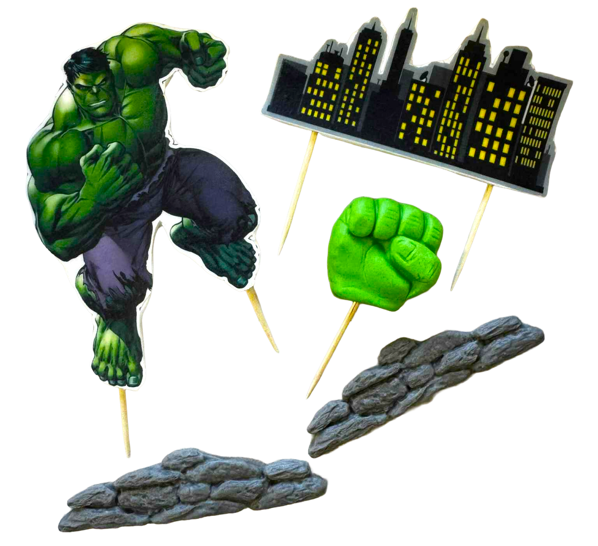 Hulk decoraciones comestibles para tarta – set de 5 figuras de pasta de azúcar