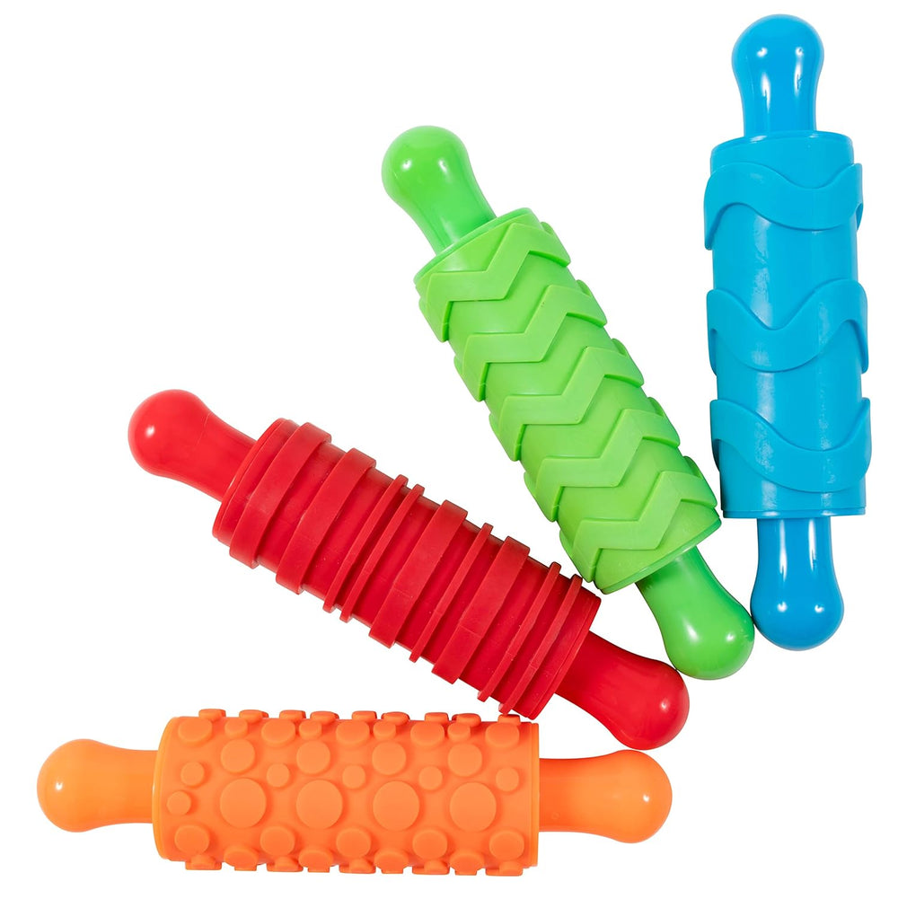 Mal- und Ton-Texturwalzen - 4er-Set - Knetrollen für Kinder estructurado - Vielseitige Muster zum Basteln und Dekorieren