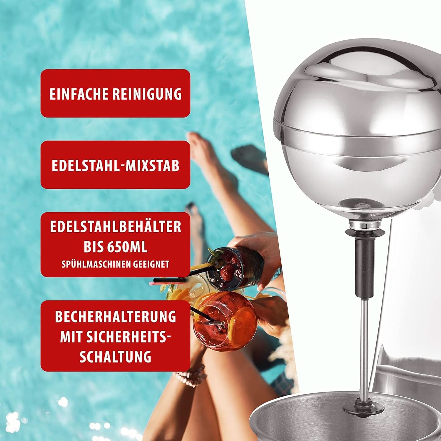 Clatronic® Barmixer U. Milchaufschäumer | Batidora | 650Ml Edelstahlbehälter | Praktischer Becherhalter | Mezclador | 2 Geschwindigkeitsstufen | Motor Kraftvöller de 65 vatios | Cromodesgin | BM 3472 Cocina Tienda Naty