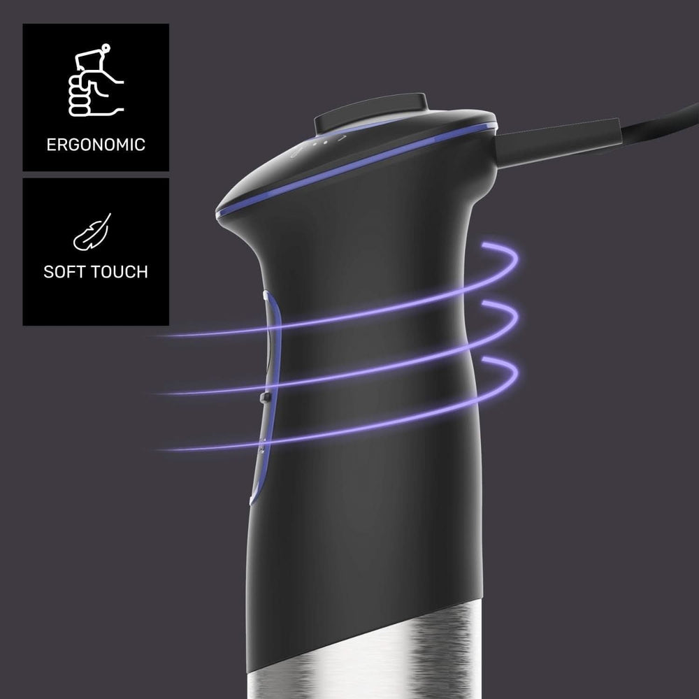 Batidora de Pie Taurus 1000W | 20 Geschwindigkeitstufen | Función turbo | 4 Edelstahlklingen | Diseño ergonómico suave al tacto | Spritzchutz | Accesorios | Edelstahl | Elektrisch |Kunststoff, Silber/Schwarz Tienda Madre e Hijo Naty