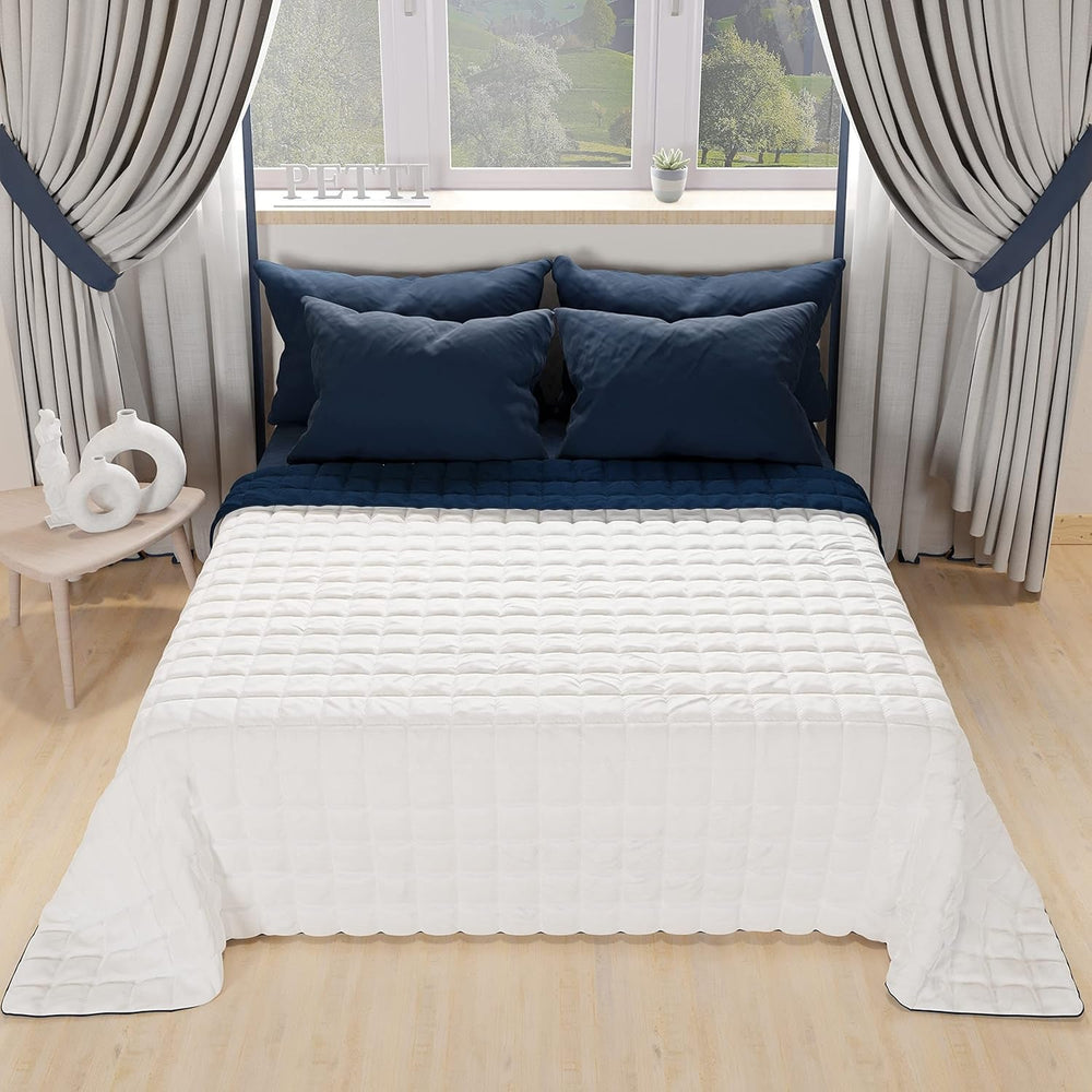 PETTI Artigiani Italiani - Edredón cama individual, edredón doble cara, edredón primaveral, azul medianoche, blanco, 100% Made in Italy Edredones y edredones Naty Shop