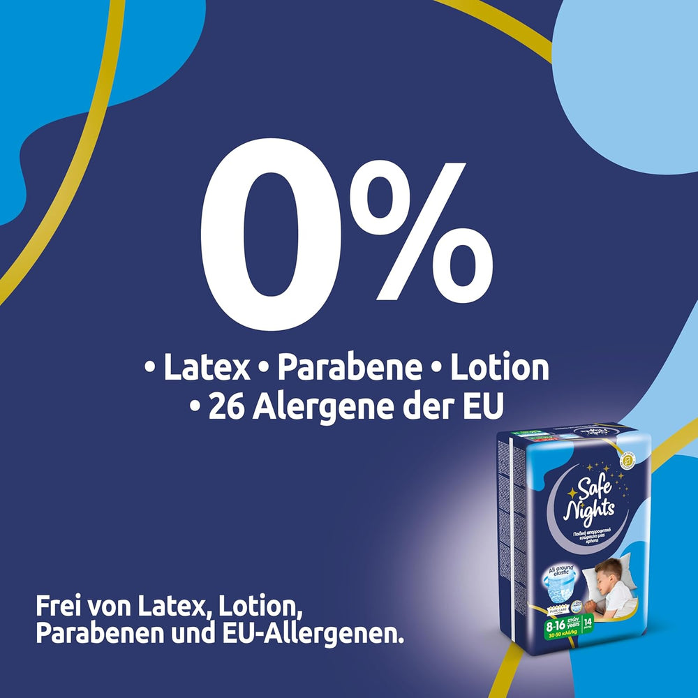Safe Nights Boy, pantalones de noche para edades de 8 a 16 años (30 a 50 kg), 84 piezas