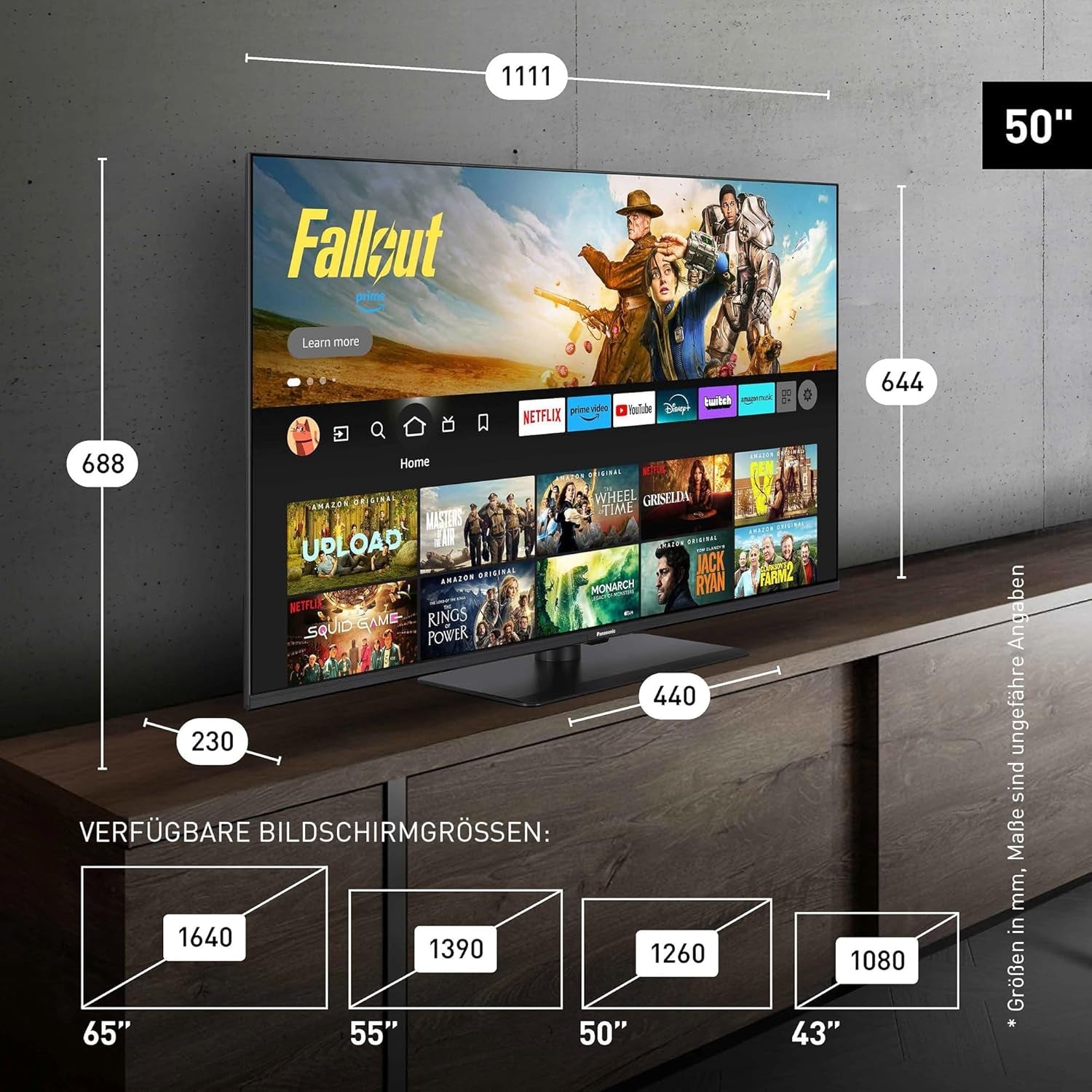 Televizor Panasonic Premium TV-50W85BEZ, seria W85B, 50 inch, televizor inteligent QLED 4K Ultra HD, 2025, 120 Hz, Fire TV, Dolby Vision și Atmos, mod Joc Extrem, Alexa, asistență Apple, Bluetooth, negru