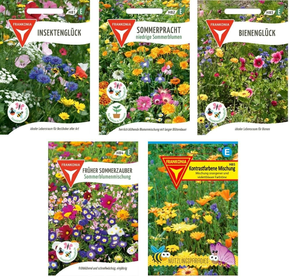 Juego de semillas de flores: paquete de insectos beneficiosos/5 mezclas de flores diferentes/adecuado para insectos como abejas, mariposas y otros insectos beneficiosos, BU01, multicolor