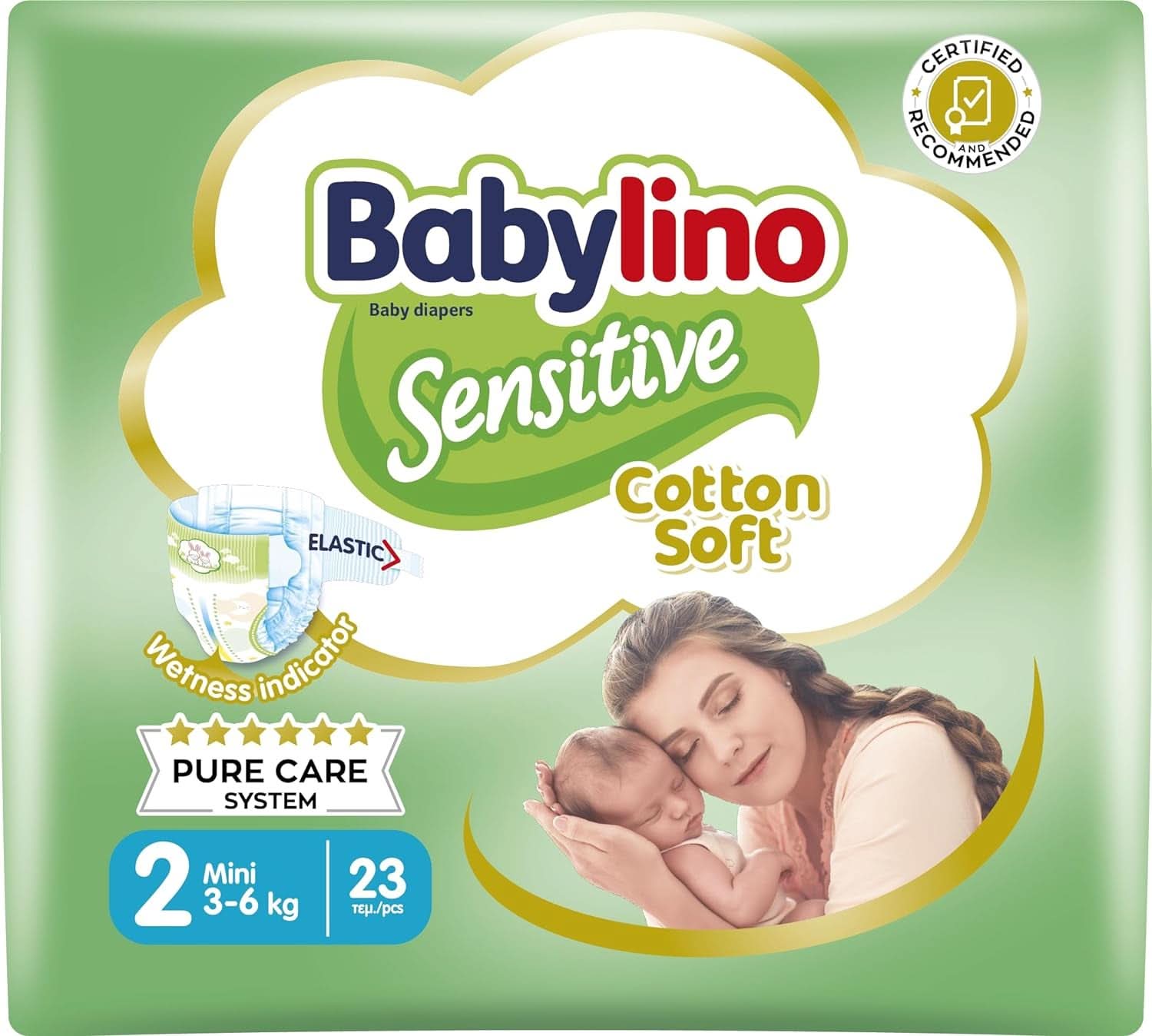 Babylino Pañales para niños sensibles y delicados, varias tallas Madre e Hijo Naty Shop Talla 2 (23 piezas)