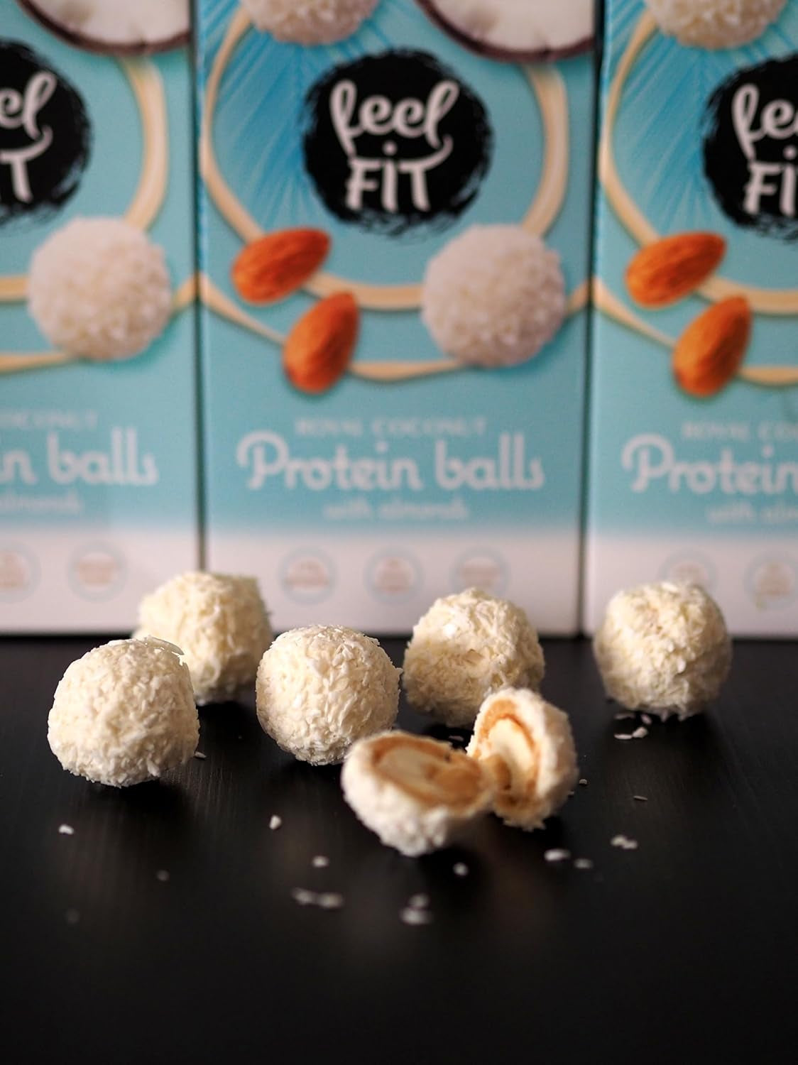 Praline de cocos fără zahăr cu migdale, feel FIT, fără zahăr adăugat, 17% proteine, 63 g