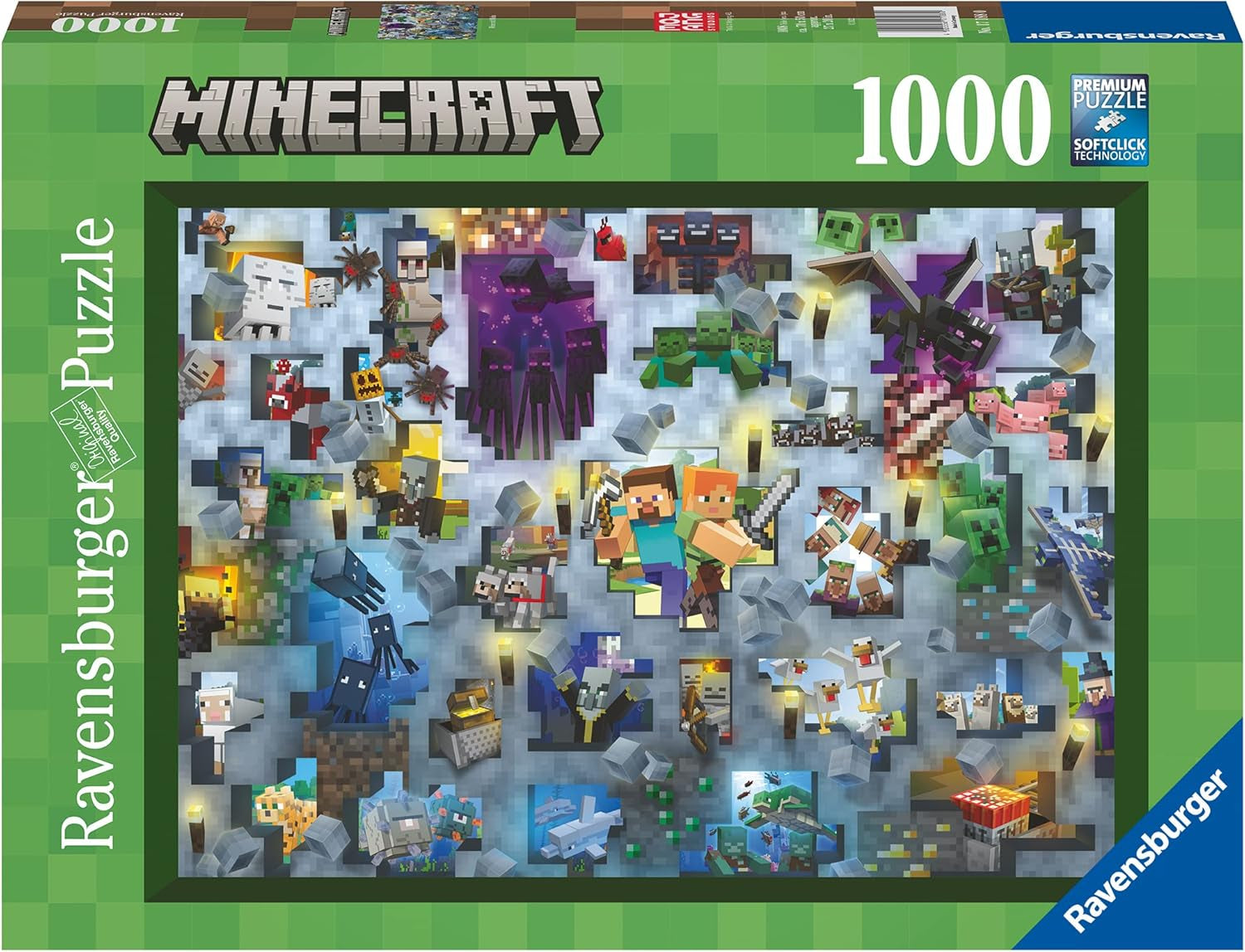 Ravensburger Puzzle 12000422 - Minecraft Mobs - Puzzle Minecraft de 1000 Piezas para Adultos y Niños 14+ Puzzle Naty Shop Pixelado
