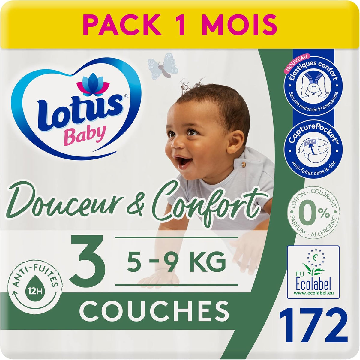 Douceur Naturelle – Pañales talla 3 (5-9 kg) pack 1 mes – 172 pañales