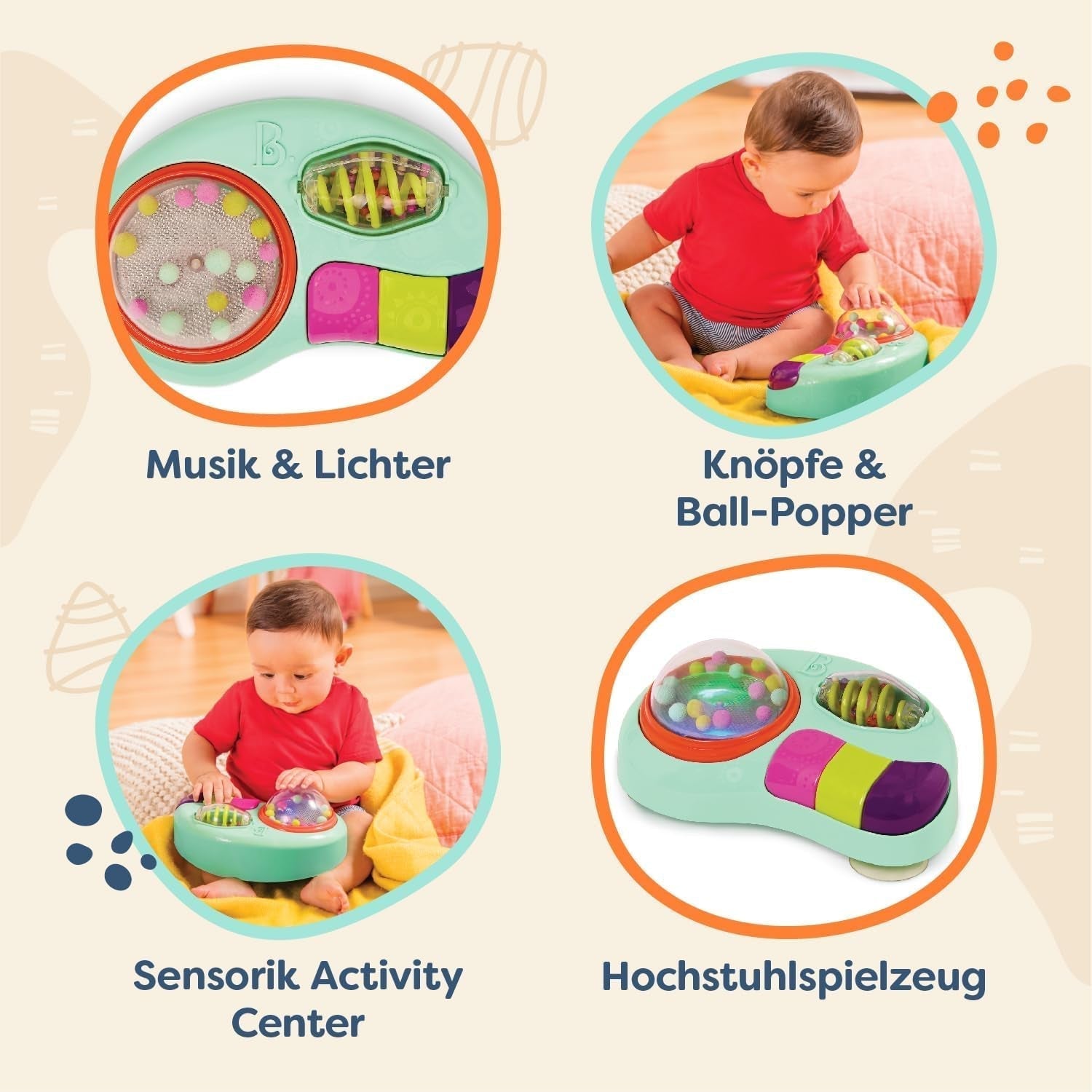 B. toys - Jucărie pentru copii pentru scaun înalt - Jucărie cu ventuză cu muzică, lumini, sunete - Jucărie senzorială - Jucărie pentru copii cu activitate motorie - de la 6 luni - Whirly Pop Jucarii Bebe Naty Shop