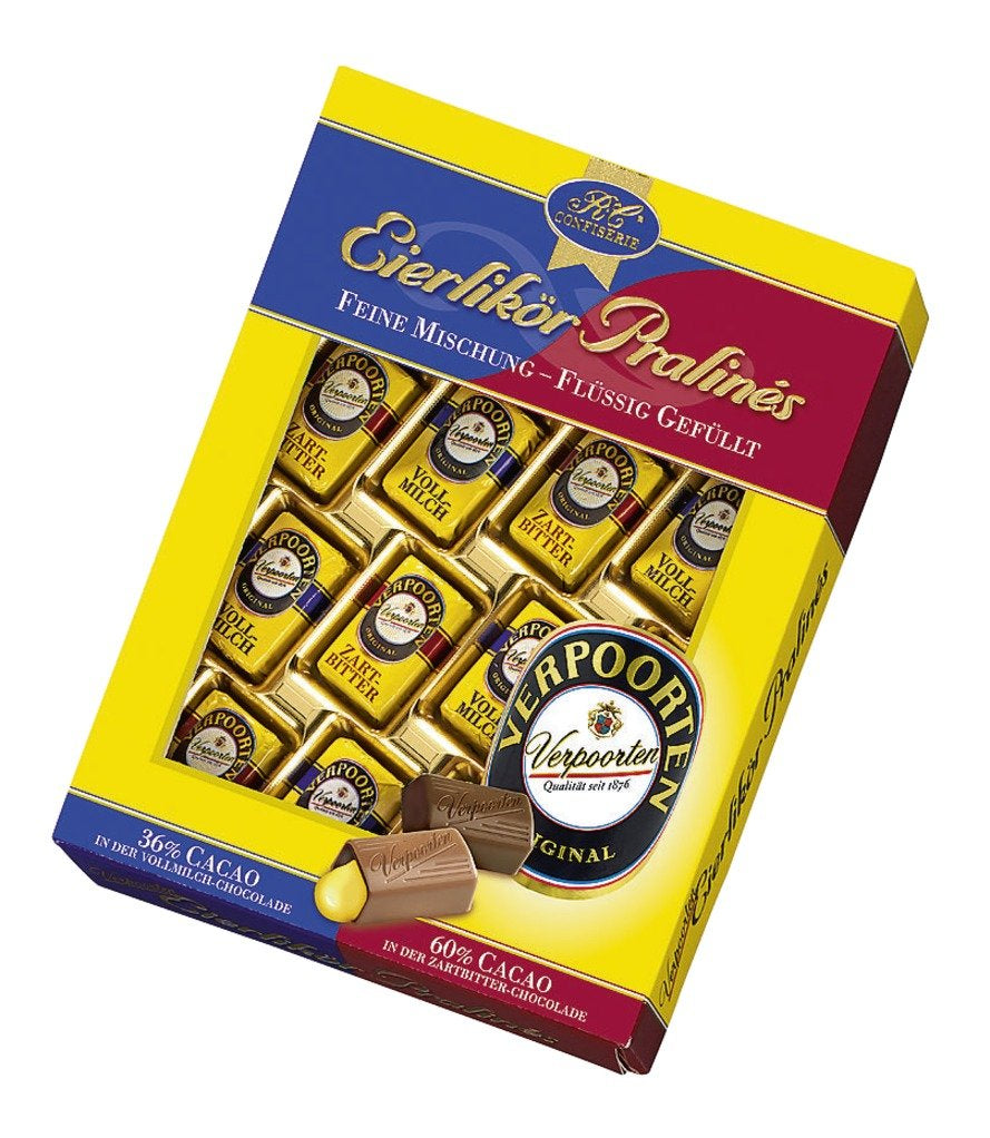 Pralinés de ponche de huevo RCP Verpoorten – 2 x 160 g – Mezcla de pralinés alcohólicos de chocolate con leche y chocolate negro con relleno líquido