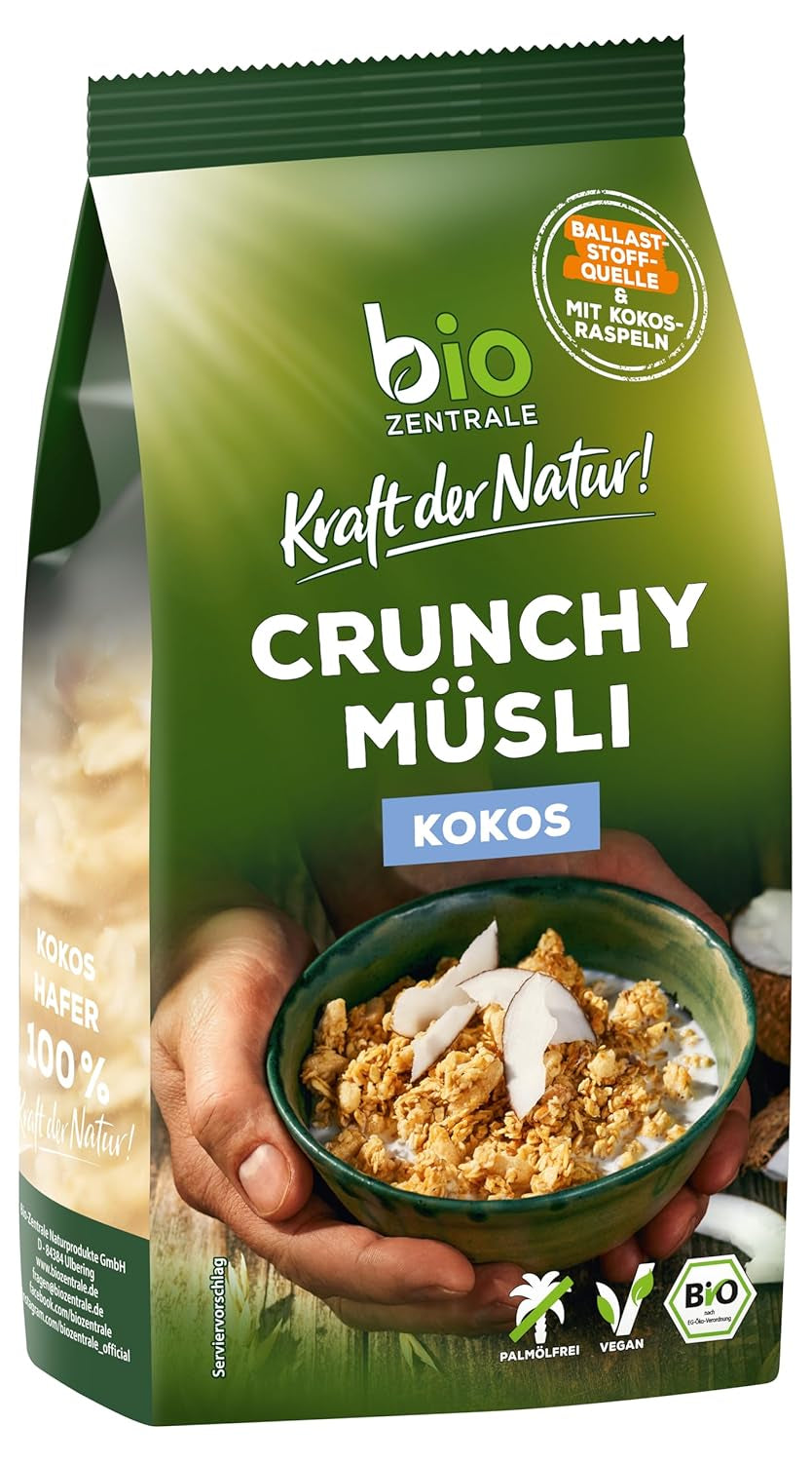 Muesli crujiente con frutos rojos Biozentrale | 375 g Muesli ecológico | Ideal para el desayuno y tu taza de muesli para llevar | Una alternativa a las barritas de muesli