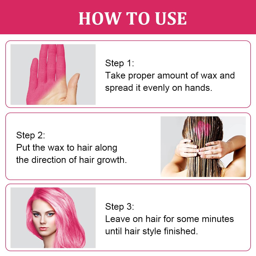 Ceară temporară pentru păr, ceară de culoare a părului lavabilă pentru bărbați, femei, ceară de păr, vopsea de păr, coafură naturală mată pentru petreceri, cosplay și Halloween-100g (roz) Vopsea pentru par Naty Shop