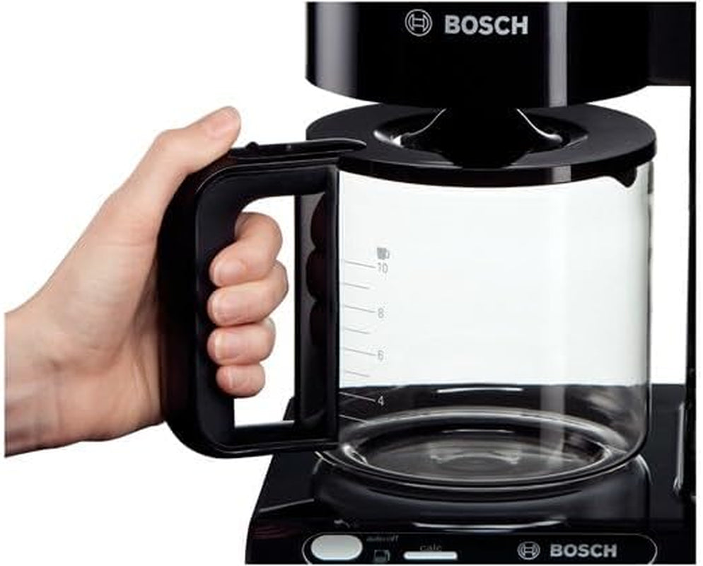 Espressor cu filtru Bosch Styline TKA8013, senzor de aromă, carafă din sticlă cu conservare a aromei 1,25 L, pentru 10-15 cești, oprire automată, sistem de detartrare, sistem anti-picurare, suport pentru filtru rotativ, 1160 W, negru